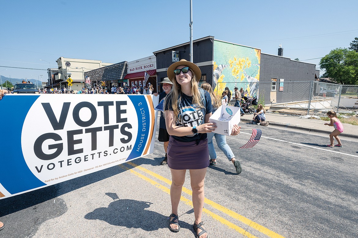 Andrea Getts stumps during the parade.