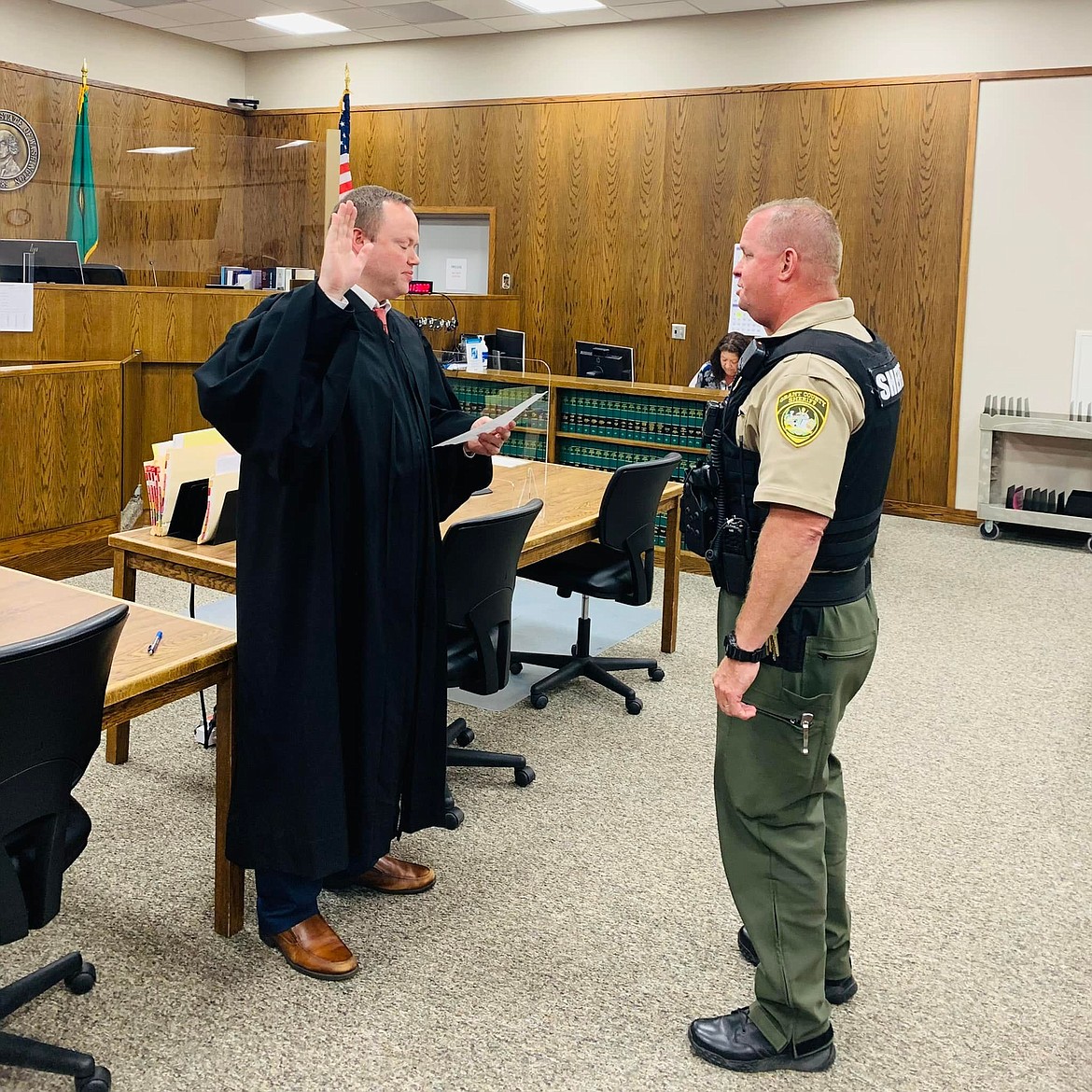 Ryan Rectenwald, right, was appointed by the Grant County Commissioners Monday to continue as interim Grant County Sheriff.