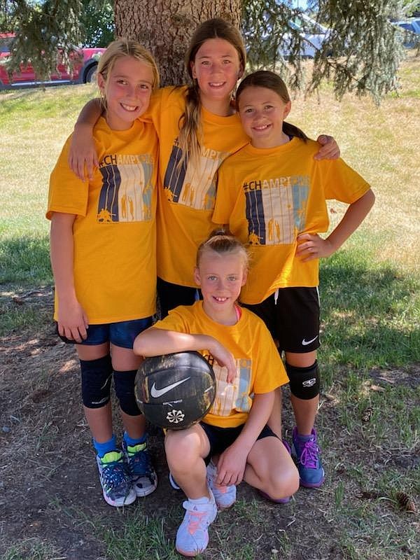 Courtesy photo
The CDA Lakers went 5-0 and finished first in the 3rd/4th grade girls bracket at the SilverHoops 3-on-3 basketball tournament over the weekend in Kellogg. From left, are: Kyal Carson, Brylee Brown and Teagan Phenicie. In the front is Kinsley Wallis.