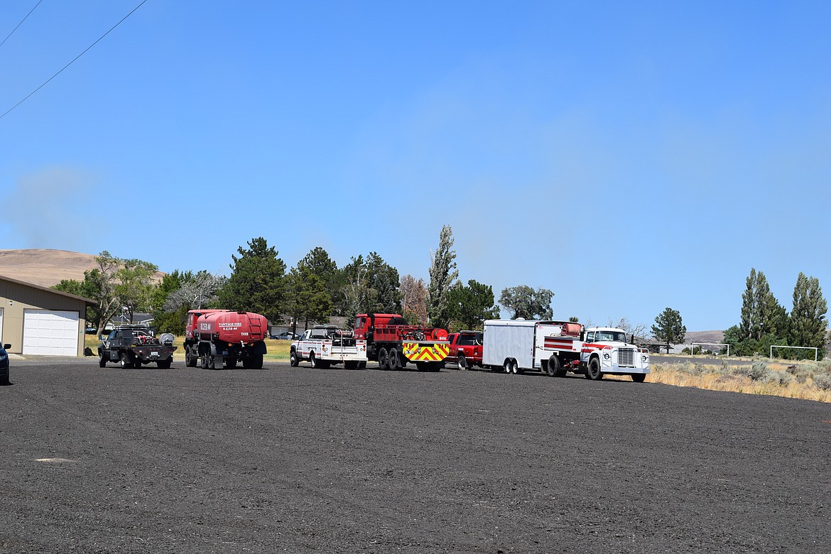 Kittitas County fire apparatus stand ready at the fire station in Vantage, just across the river from Grant County on I-90.