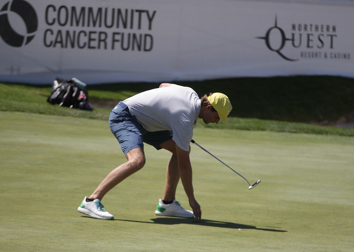 JASON ELLIOTT/Press
Former NFL placekicker Stephen Hauschka putts in his final shot of The Showcase on July 30 at The Coeur d'Alene Resort Golf Course.