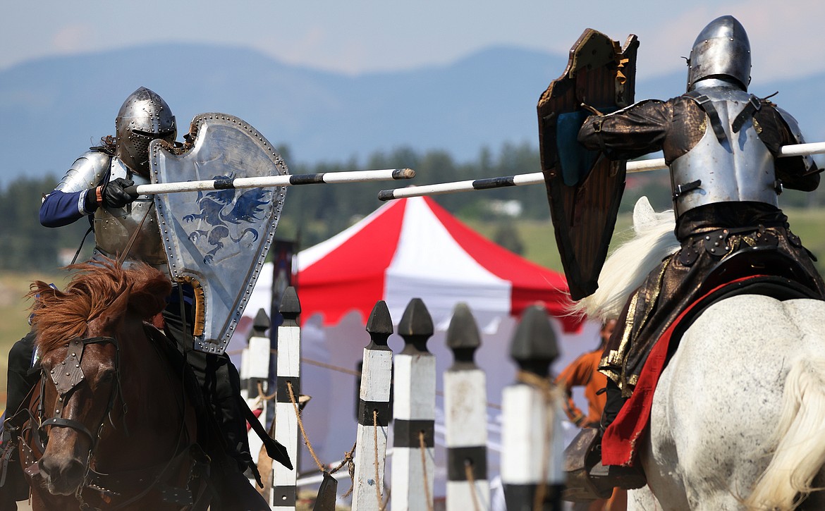 Two knights face off in the jousting event at the Montana Renaissance Faire on the grounds of the Majestic Valley Arena Saturday, July 30. (Jeremy Weber/Daily Inter Lake)