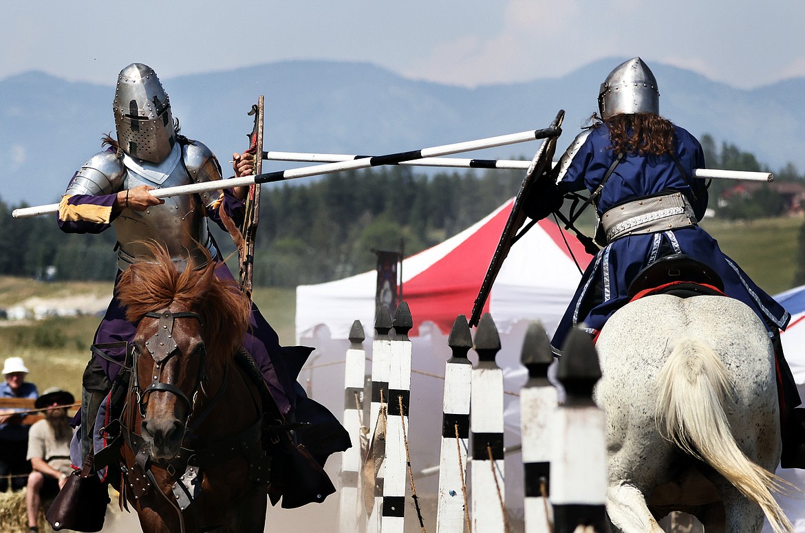 Two knights face off in the jousting event at the Montana Renaissance Faire on the grounds of the Majestic Valley Arena Saturday, July 30. (Jeremy Weber/Daily Inter Lake)