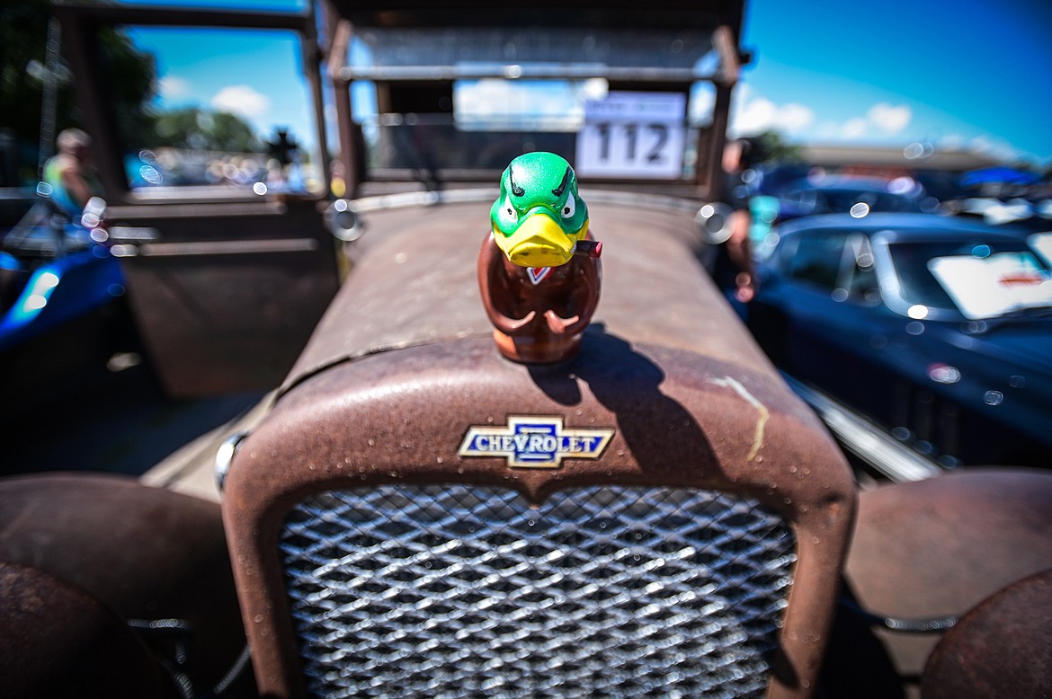 A duck hood ornament on a 1927 Chevy pickup at the Evergreen Show 'N Shine car show at Conlin's Furniture on Saturday, Aug. 6. (Casey Kreider/Daily Inter Lake)