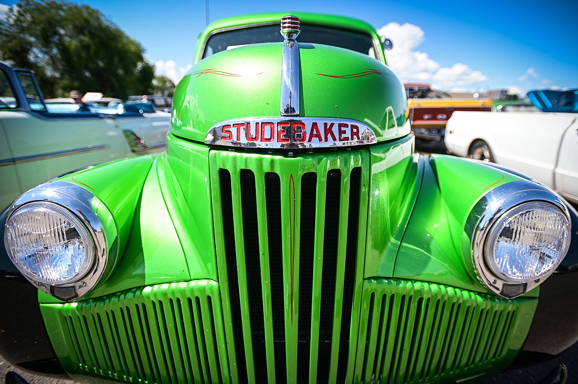 Front grill design on a 1947 Studebaker pickup at the Evergreen Show 'N Shine car show at Conlin's Furniture on Saturday, Aug. 6. (Casey Kreider/Daily Inter Lake)