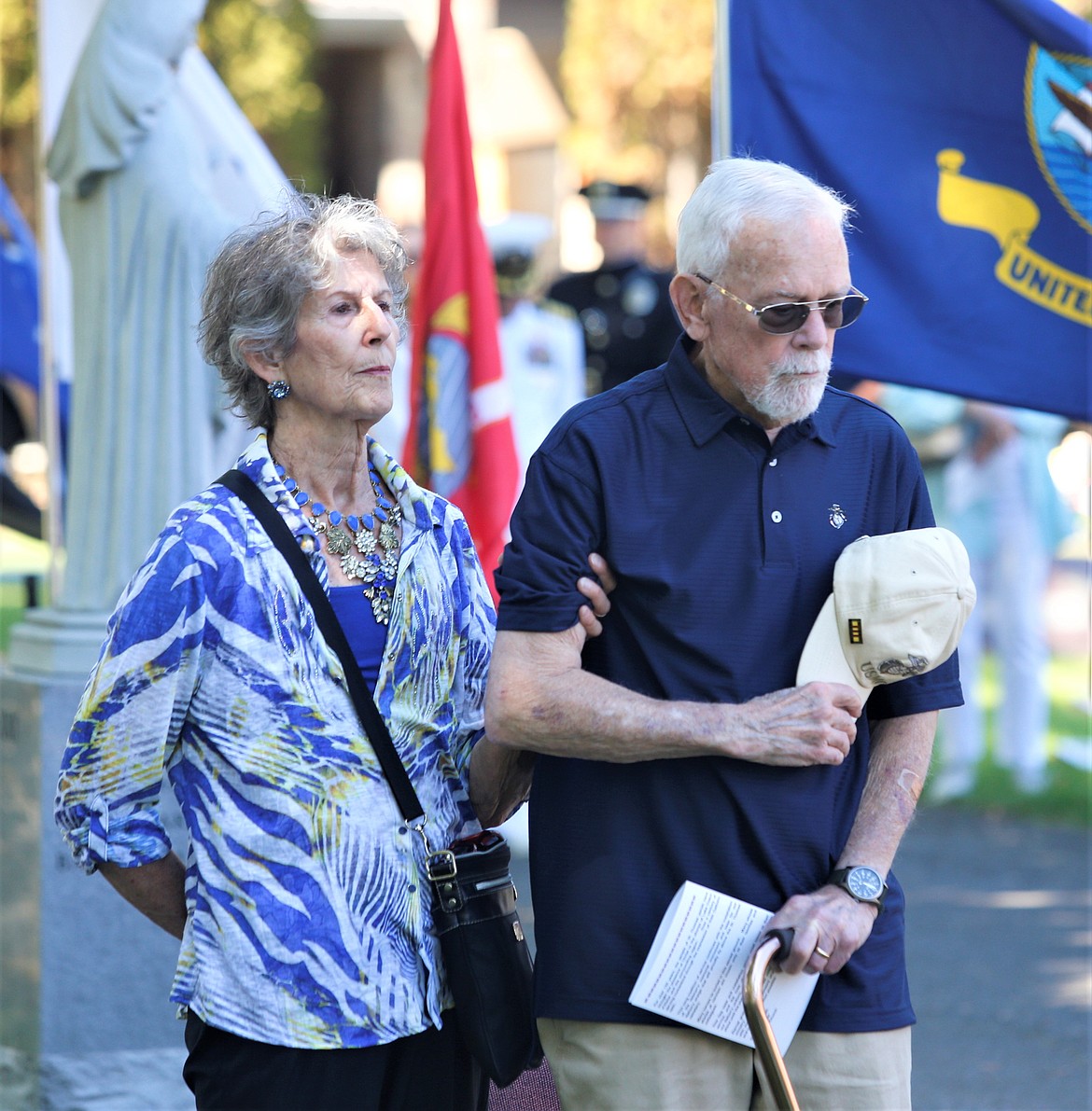 James and Julia Mangan stand together during the dedication of the new veterans monument at St. Thomas Cemetery on Sunday.