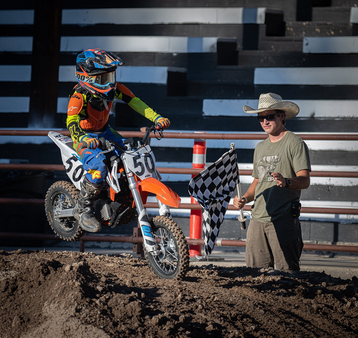 Brixton Turrell taking the checkered flag. (Tracy Scott/Valley Press)