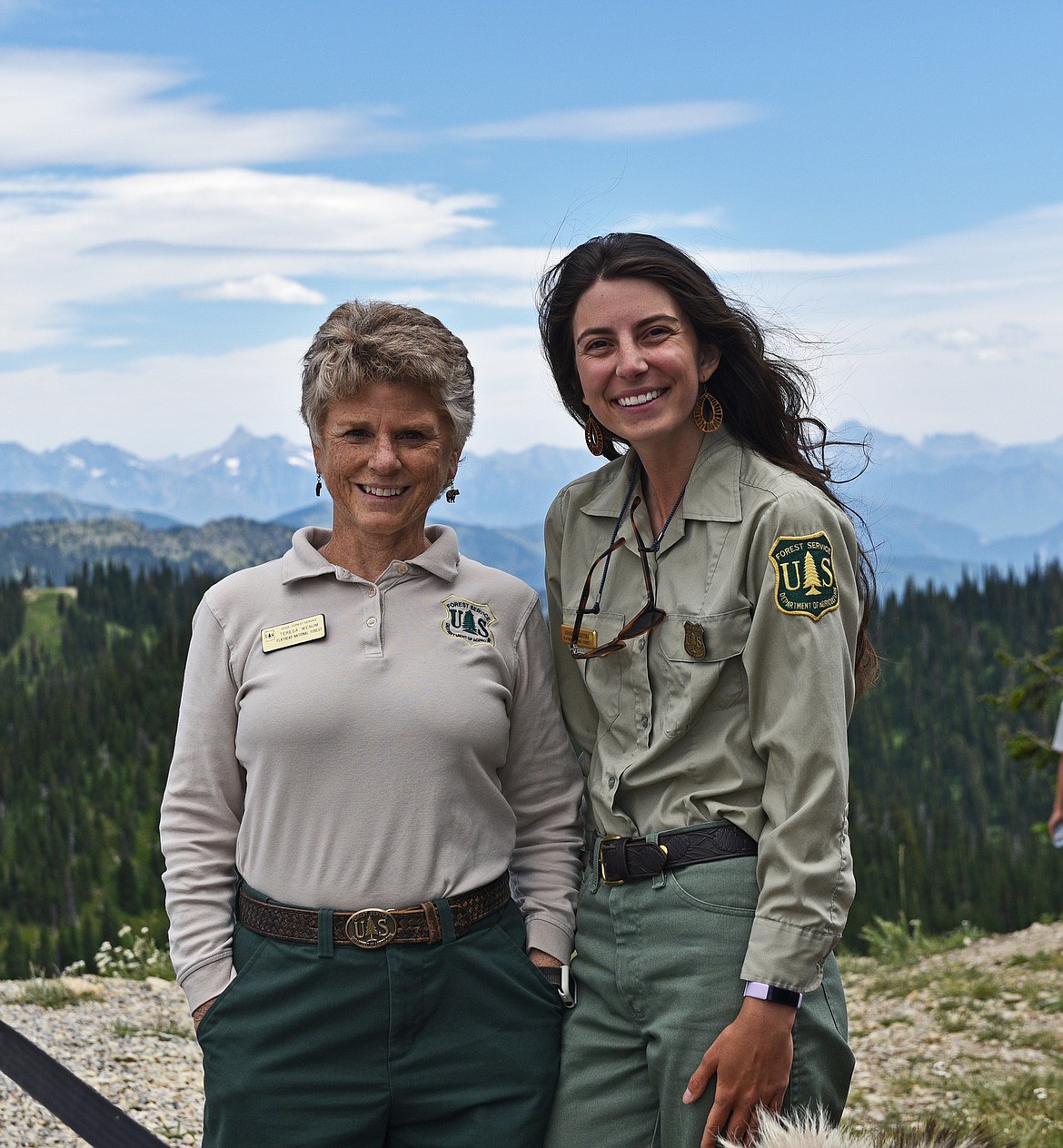 Teresa Wenum and Anna Martin with the Flathead National Forest at the Summit Nature Center atop the Big Mountain on Aug. 4. (Julie Engler/Whitefish Pilot)