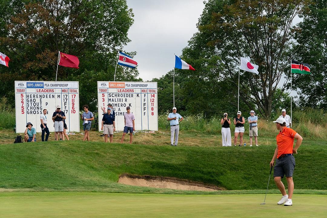 Max Herendeen looks on at the 18th hole at the Cog Hill Golf & Country Club