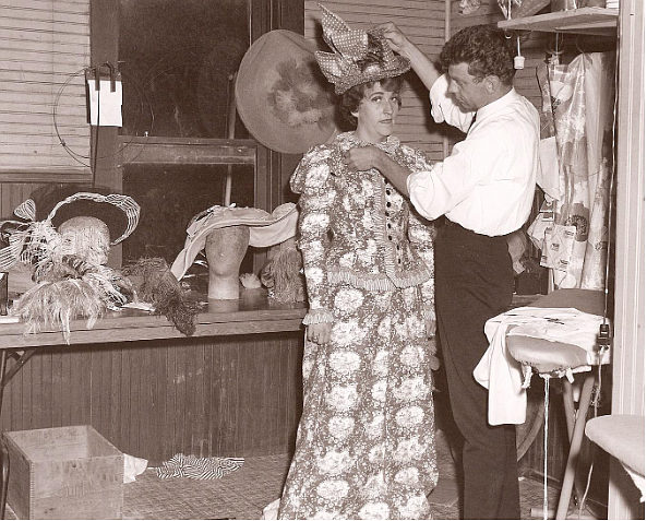 Playhouse cast members prepare for a performance in the backstage dressing rooms. (Collection of Firman “Bo” Brown)
