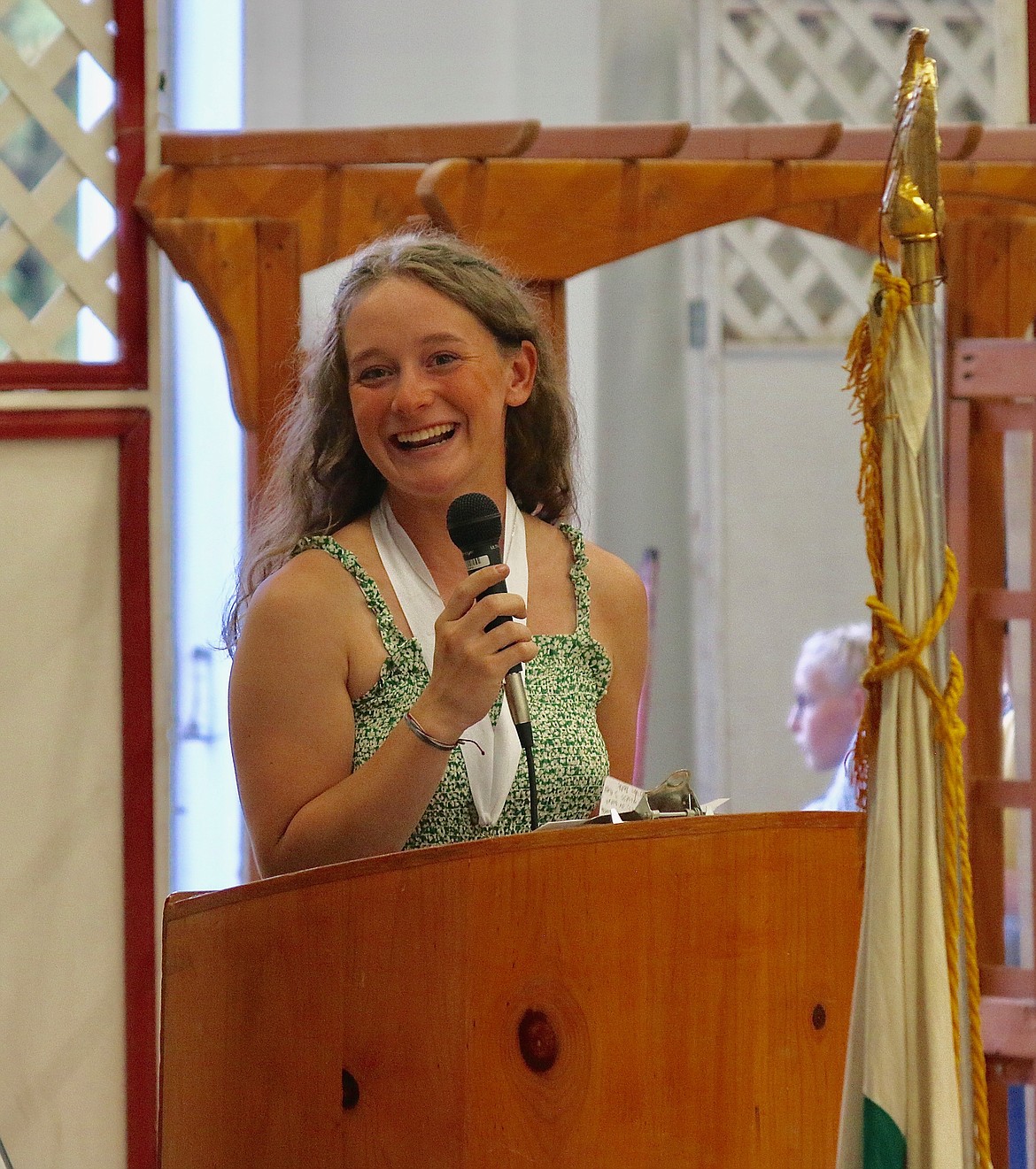 Bonners Ferry's Distinguished Young Woman for 2022, Leah Moellemer updated the community on her service projects at the Opening Cermonies of the 102nd Boundary County Fair.