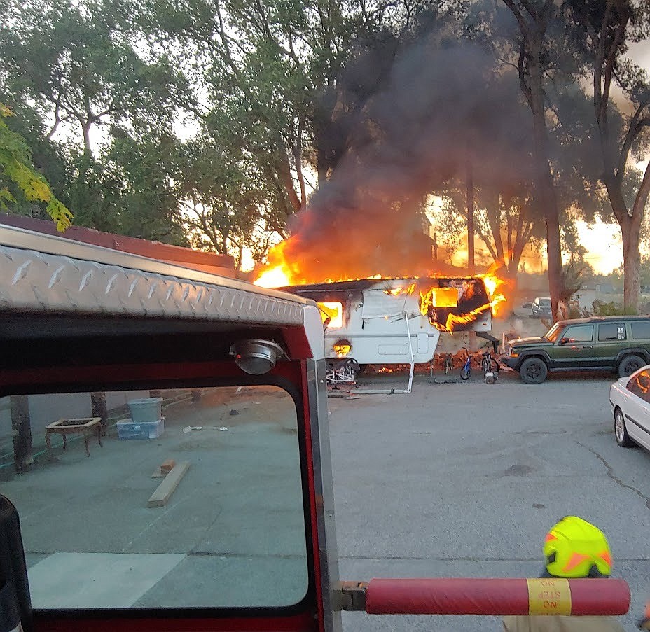 GCFD7 Chief Kirk Sheppard said a travel trailer was fully engulfed on Aug. 6 in Soap Lake and GCFD7 quickly put out the fire.