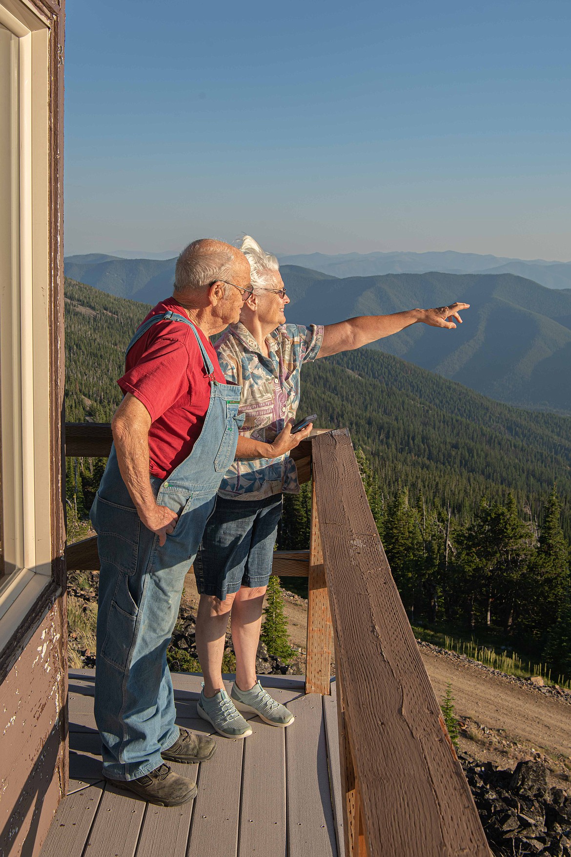 Jack and Judy Foster take a tour of the Patrick's Knob fire lookout on the Lolo National Forest. (Tracy Scott/Valley Press)