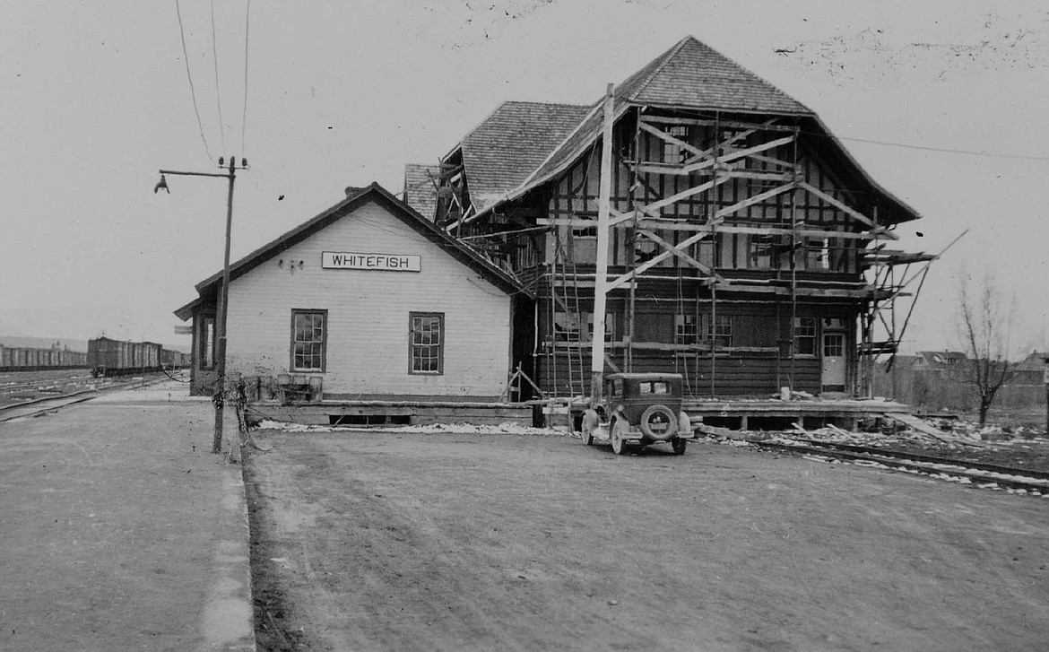 The historic Whitefish Depot in 1927 shortly after the building was completed. Painting the building along with other maintenance overseen by the Stumptown Historical Society keeps the building restored to its past glory. (Photo courtesy of Stumptown Historical Society)
