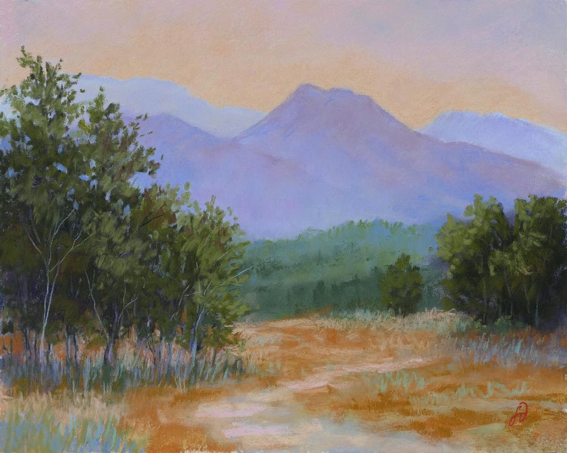 "East Glacier Evening," 2022 pastel on panel by Francesca Droll