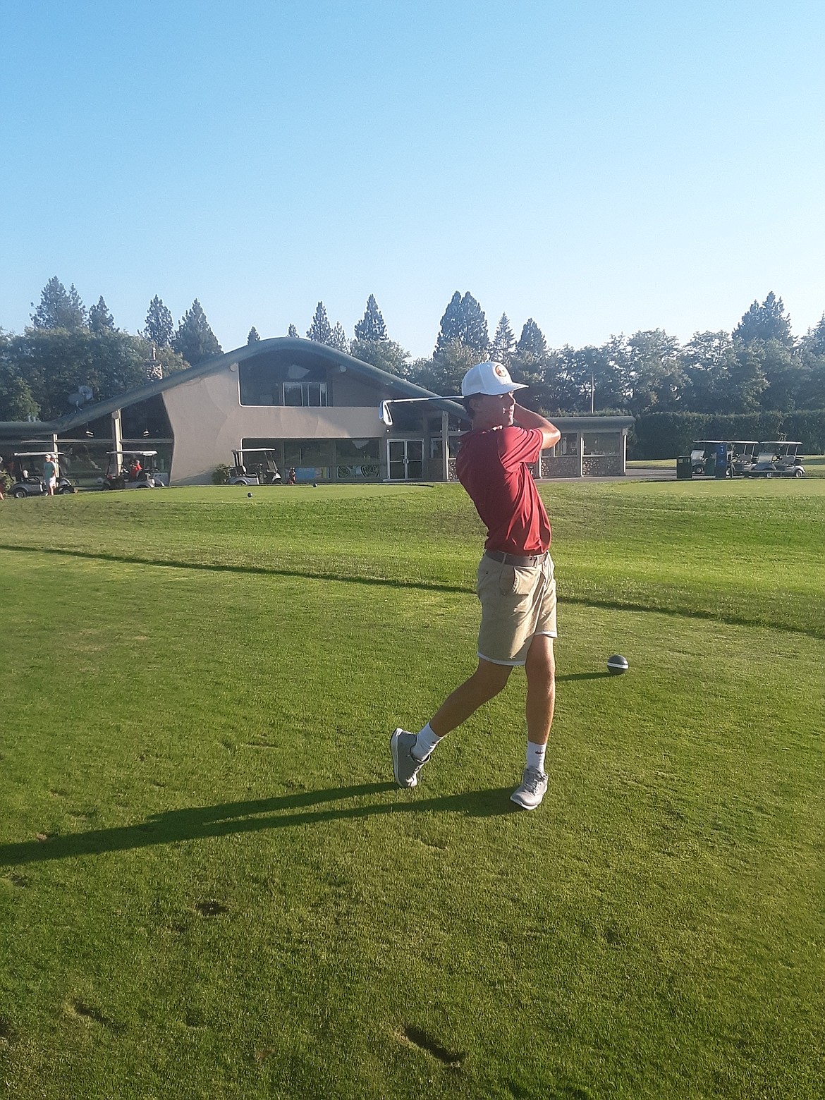 Jacob Gove tees off at the Liberty Lake Scramble on Wednesday.