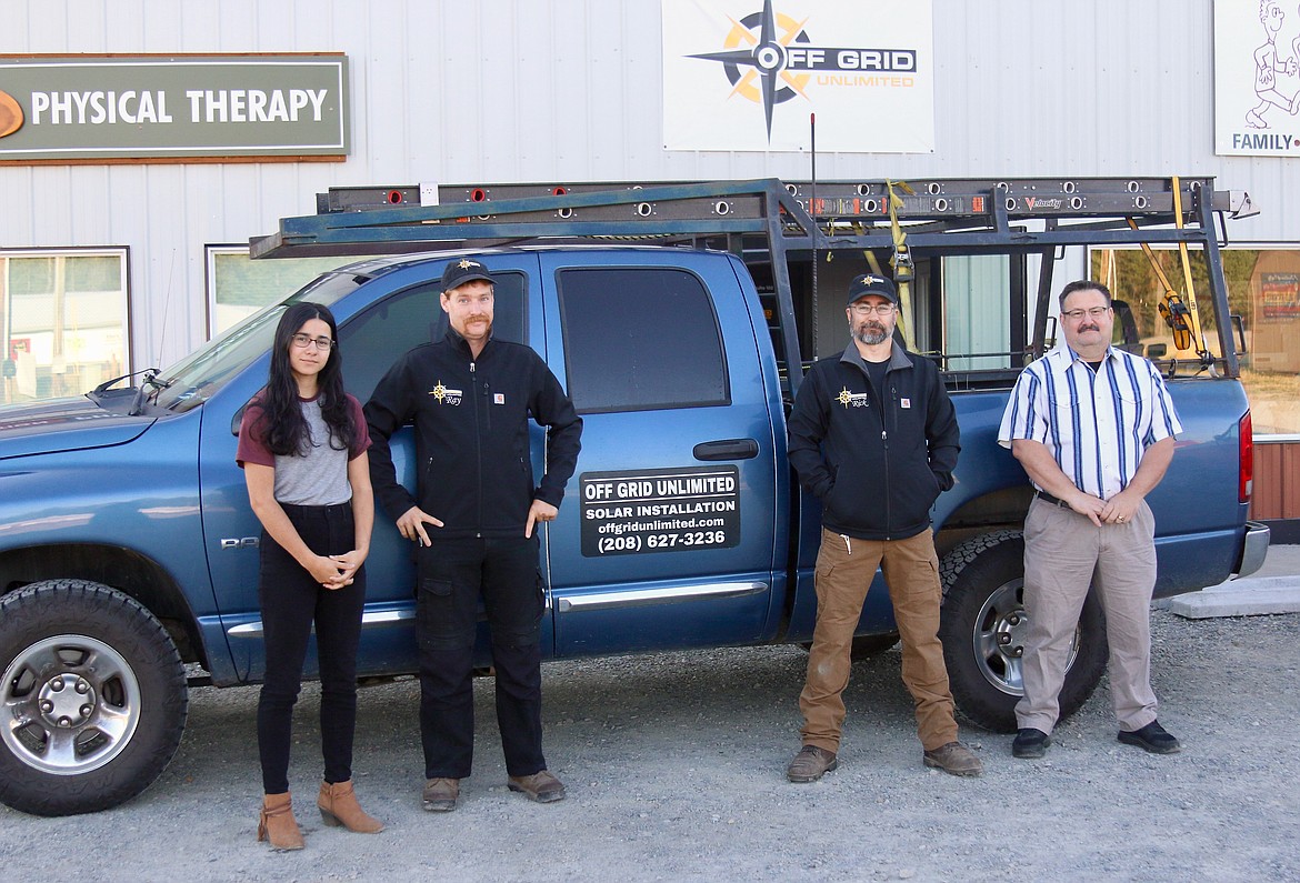 Off Grid Unlimited is a veteran owned business and your one stop shop for all things off grid, alternative energy and consulting. From left: Tessa Bence, receptionist; Raymond Flower, installer; Rick Phebus, owner; and Patrick Silbernagel, bookkeeper.