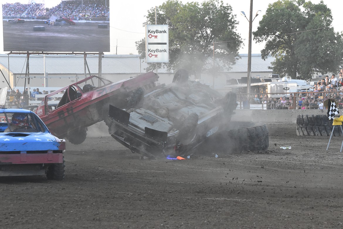 During the derby, several cars rolled or tipped over. However, no driver appeared to be seriously injured.