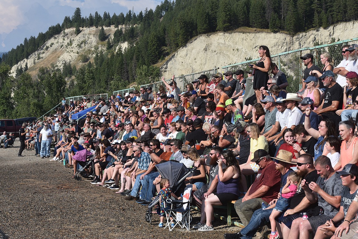 The fans were out in force at the Igniters Car Club burn-out contest Saturday, Aug. 20, 2022, at the Millpond Motocross Park in Libby. (Scott Shindledecker/The Western News)