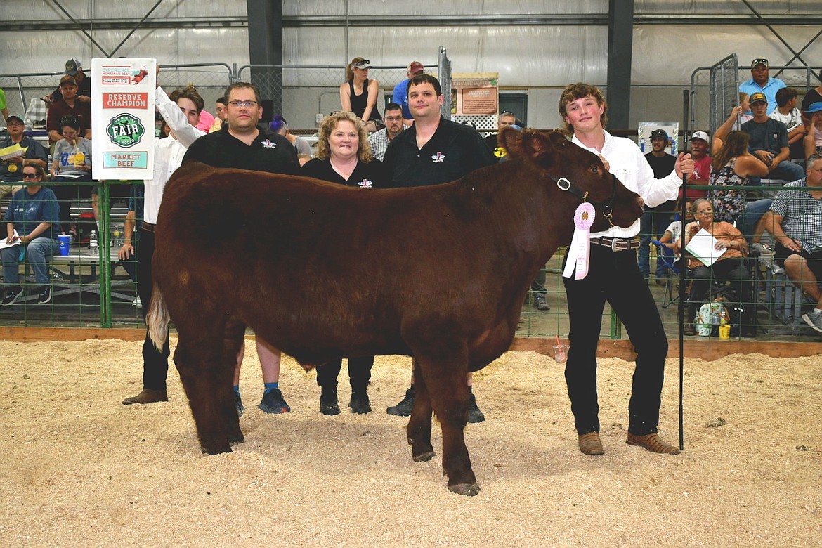 Hayden Braaten sold his reserve champion steer to Super 1 Foods for $6 per pound at the annual Market Livestock Sale at the Northwest Montana Fair on Saturday, Aug. 20, 2022. (Courtesy of Alicia Craft Gower)