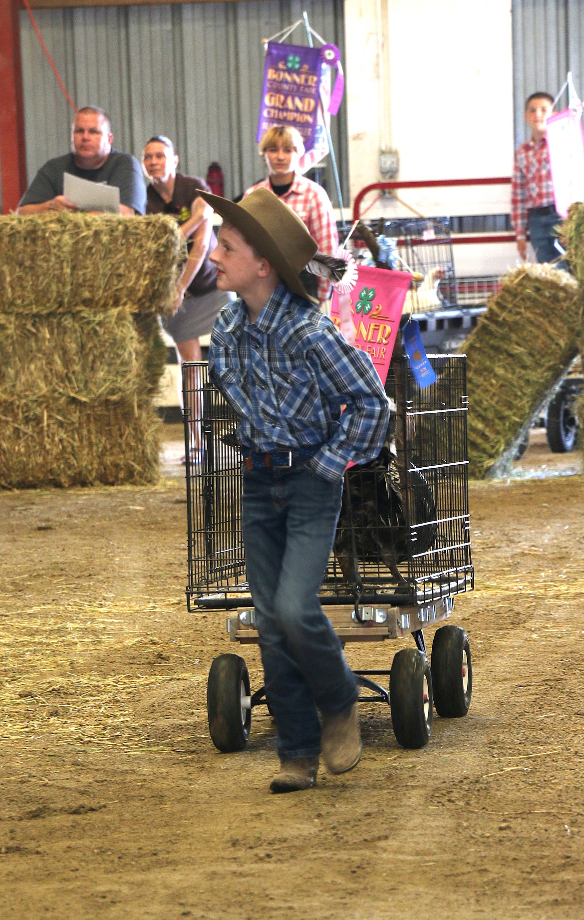 A young 4-H'er shows their animals at the fair.