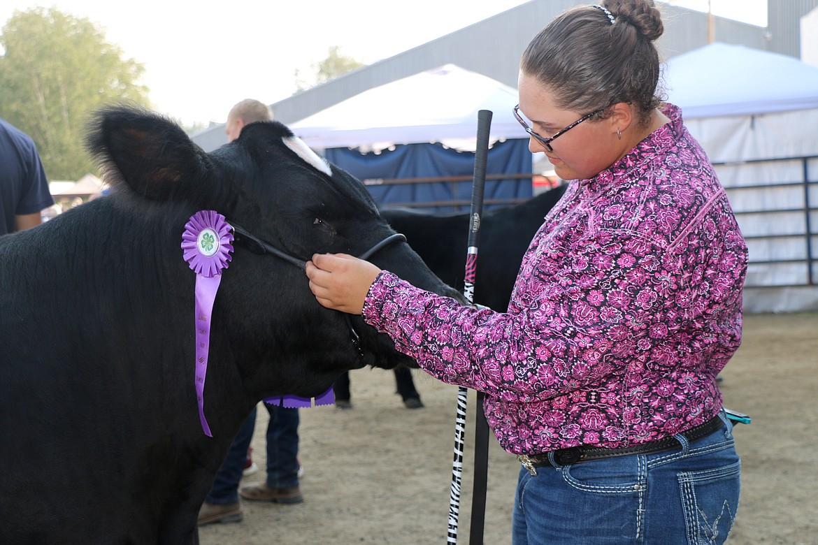 Larisaa Lippert gets ready to show her grand champion steer at the Bonner County Fair's Market Animal Sale. It's the second straight year that the soon-to-be sophomore has raised the top steer.