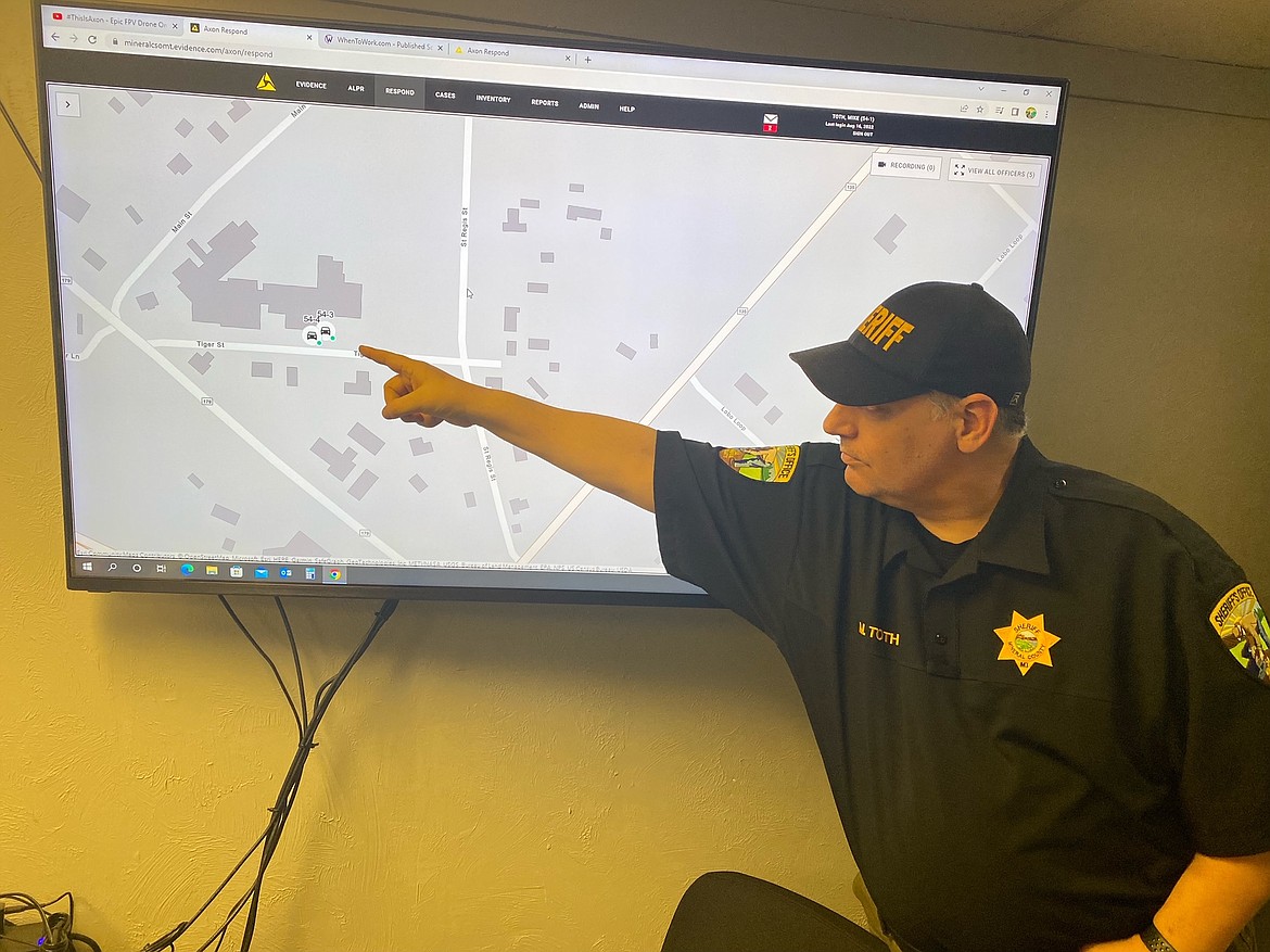 Mineral County Sheriff Mike Toth explains how the GPS tracking devise on the new dash cams keep exact locations of all deputies. This is in addition of the license plate scanning that immediate identifies a stolen vehicle. (Monte Turner/Mineral Independent)