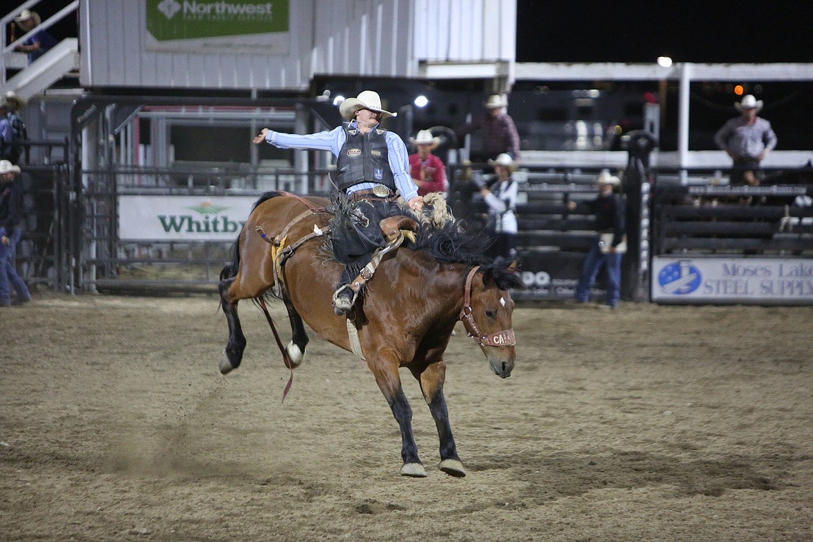 Saddle bronc, the rodeo’s iconic event, sees riders attempt to stay on a bucking horse for the eight-second time span.