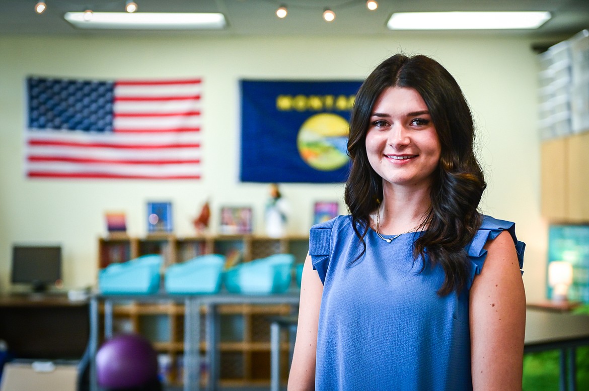 Student-teacher Madison Loomis at Cayuse Prairie Elementary School on Tuesday, Aug. 23. (Casey Kreider/Daily Inter Lake)