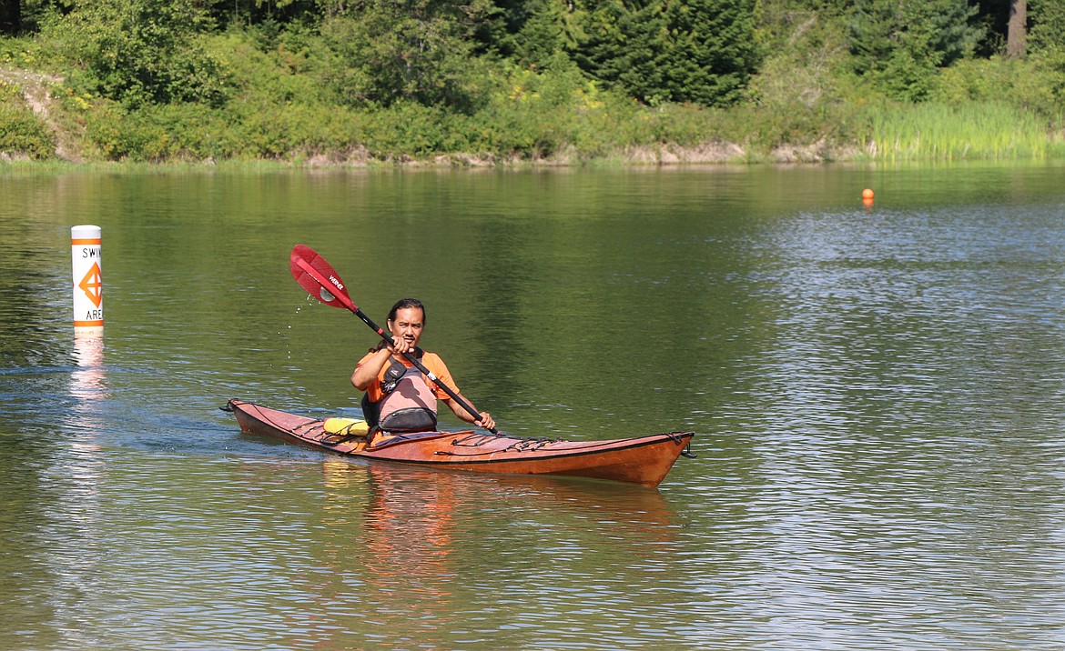 A member of the Kalispel Tribe takes part in the Pend Oreille River Paddlers Association’s first official sprint races earlier this month.