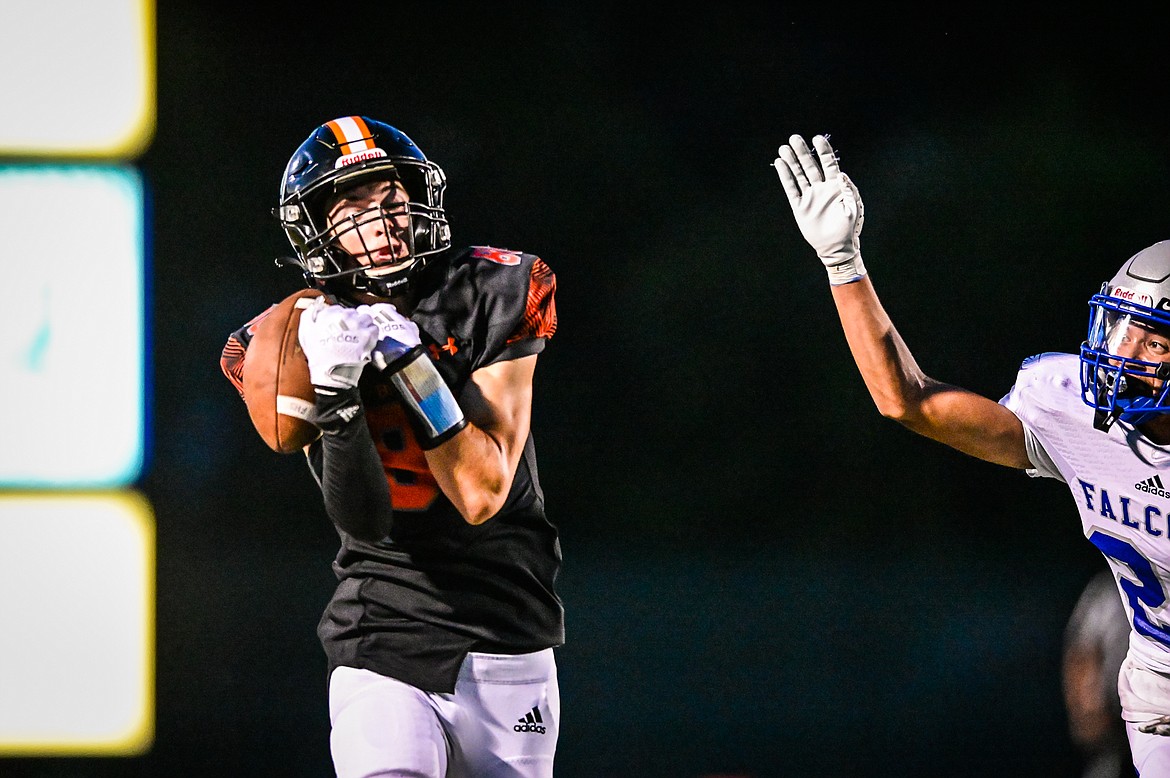 Flathead wide receiver Brody Thornsberry (88) catches a long reception in the fourth quarter against Billings Skyview at Legends Stadium on Friday, Aug. 26. (Casey Kreider/Daily Inter Lake)