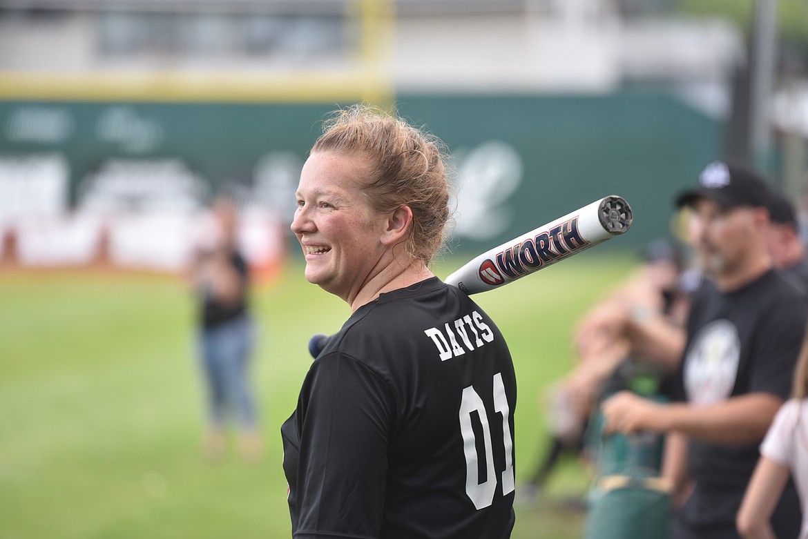 Troy Police Chief Katie Davis enjoys herself at the Fifth Annual Guns and Hoses benefit game on Thursday, Aug. 25. (Scott Shindledecker/The Western News)