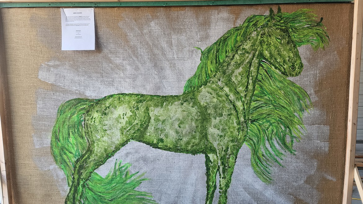 This green horse painting, representing Green Star families that have lost a veteran to suicide, will be at the Post Falls American Legion as part of a national tour at 1 p.m. Friday.