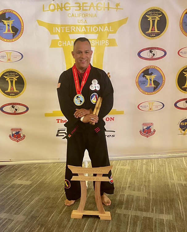 Courtesy photo
On Aug. 13 and 14, Spirit Lake residents Mike “Ziggy” Siegfried, 58, and Alannah Winland, 12, competed in the Long Beach International Karate Tournament — one of the largest tournaments on the West Coast — and won first place in every division they entered. In total they brought home four gold medals, a black belt trophy and a grand championship ring.
Siegfried and Winland were the only competitors in the tournament representing Idaho. “Karate is really about becoming a more compassionate, empathetic and respectfully confident person,” said Siegfried. Added Winland, “Win or lose, I love to train and to compete. I can’t wait for our next tournament in Portland this November.”