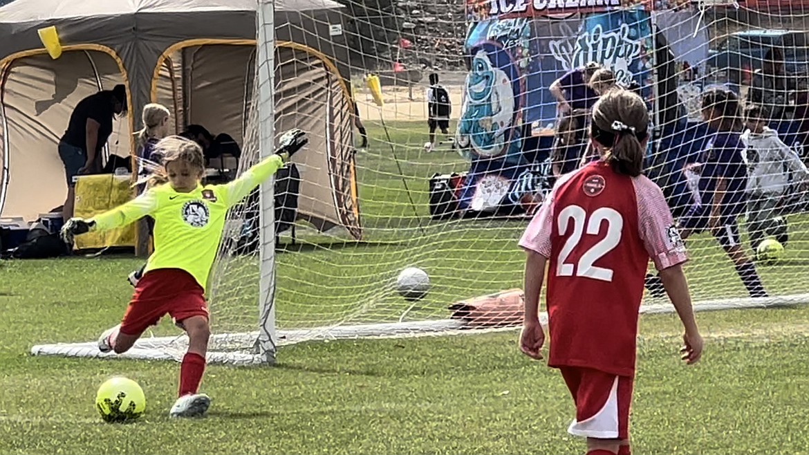 Courtesy photo
Goalkeeper Gracie McVey of the Thorns U11 girls soccer team sends the ball downfield during a tournament last weekend.