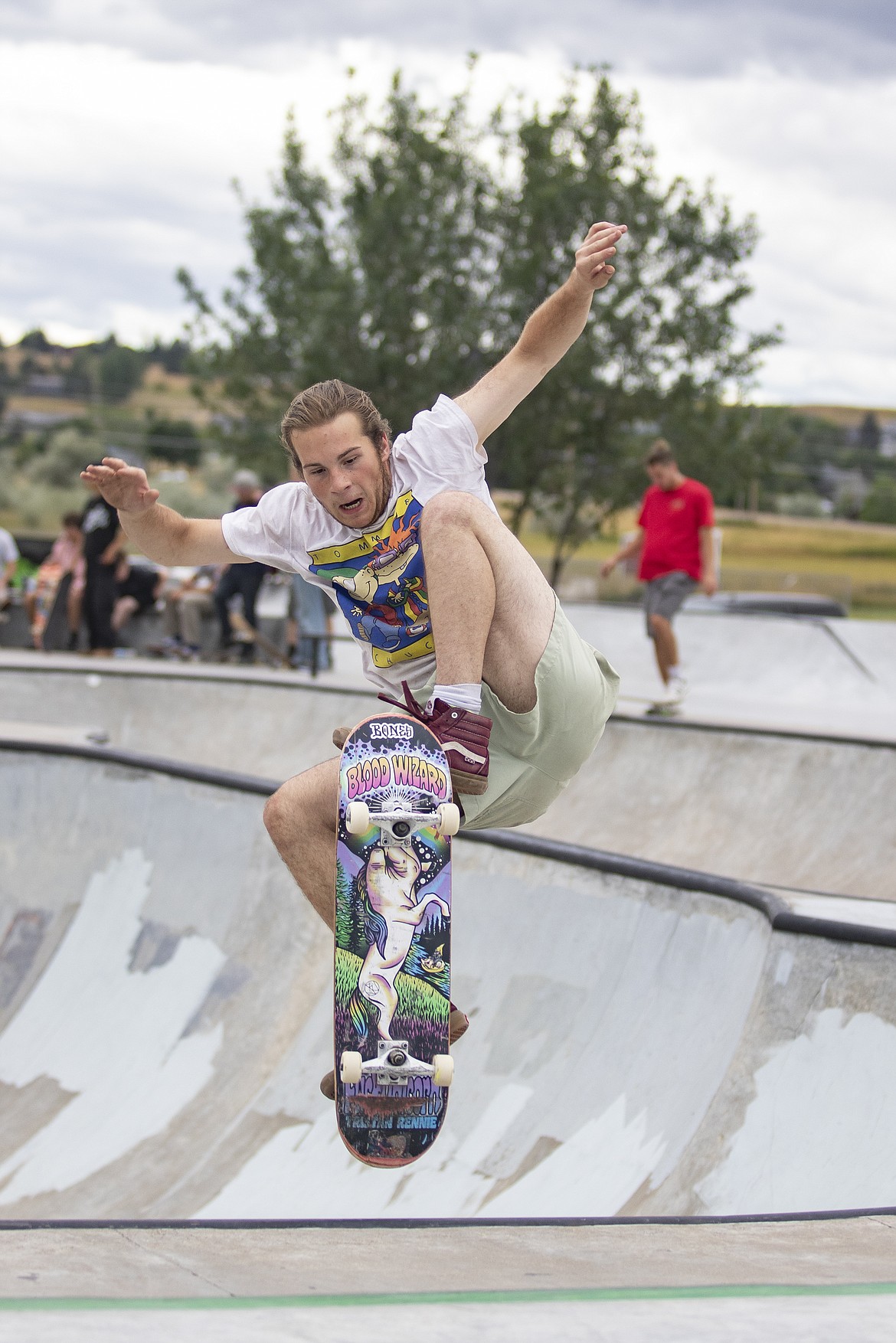 Local skater James Rausch launches out of the bowl.