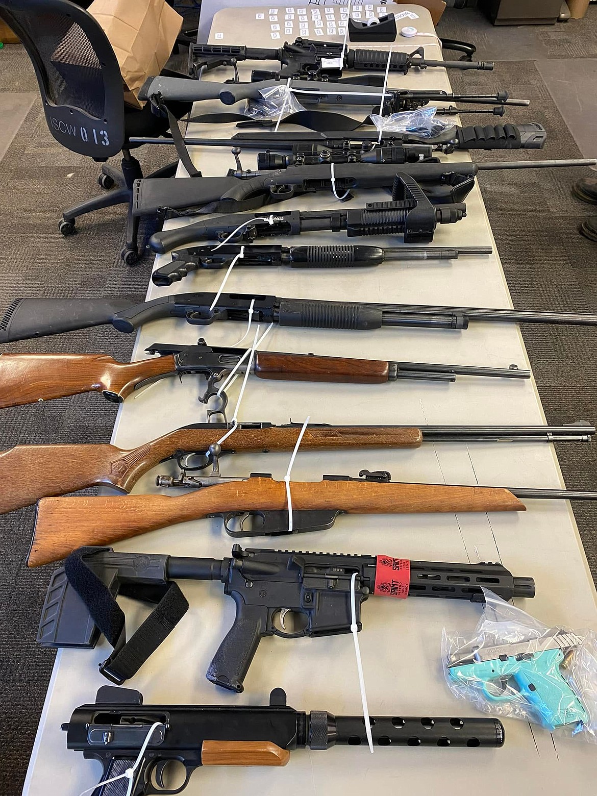 The weapons shown above were taken from an Othello home by Adams County Sheriff's Office deputies after a search warrant was issued. ACSO staff said the search was associated with a case wherein a juvenile was arrested a few days ago.