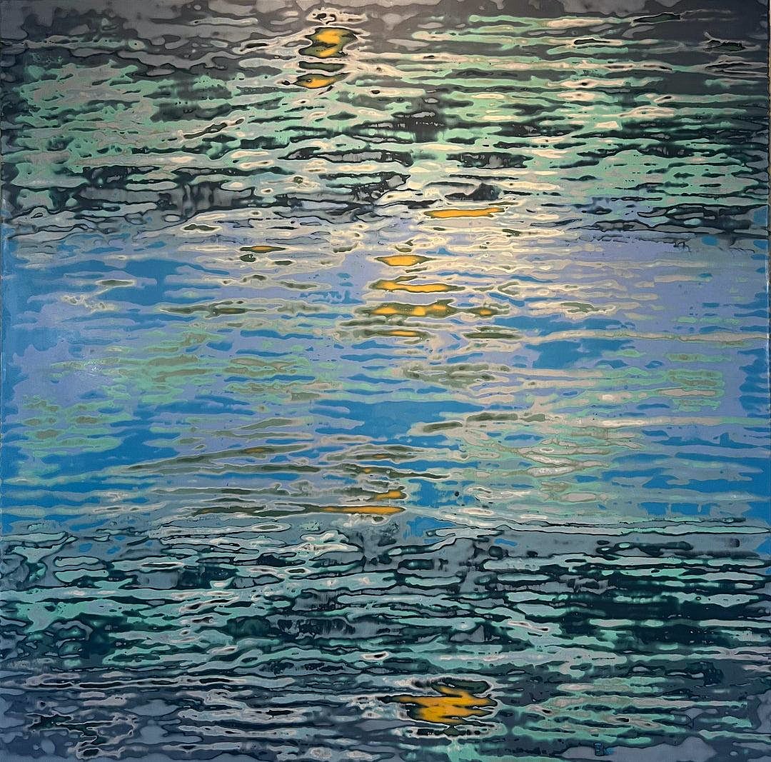 "Gold Ripple," encaustic on panel, 60" x 60" by Shauna Moore