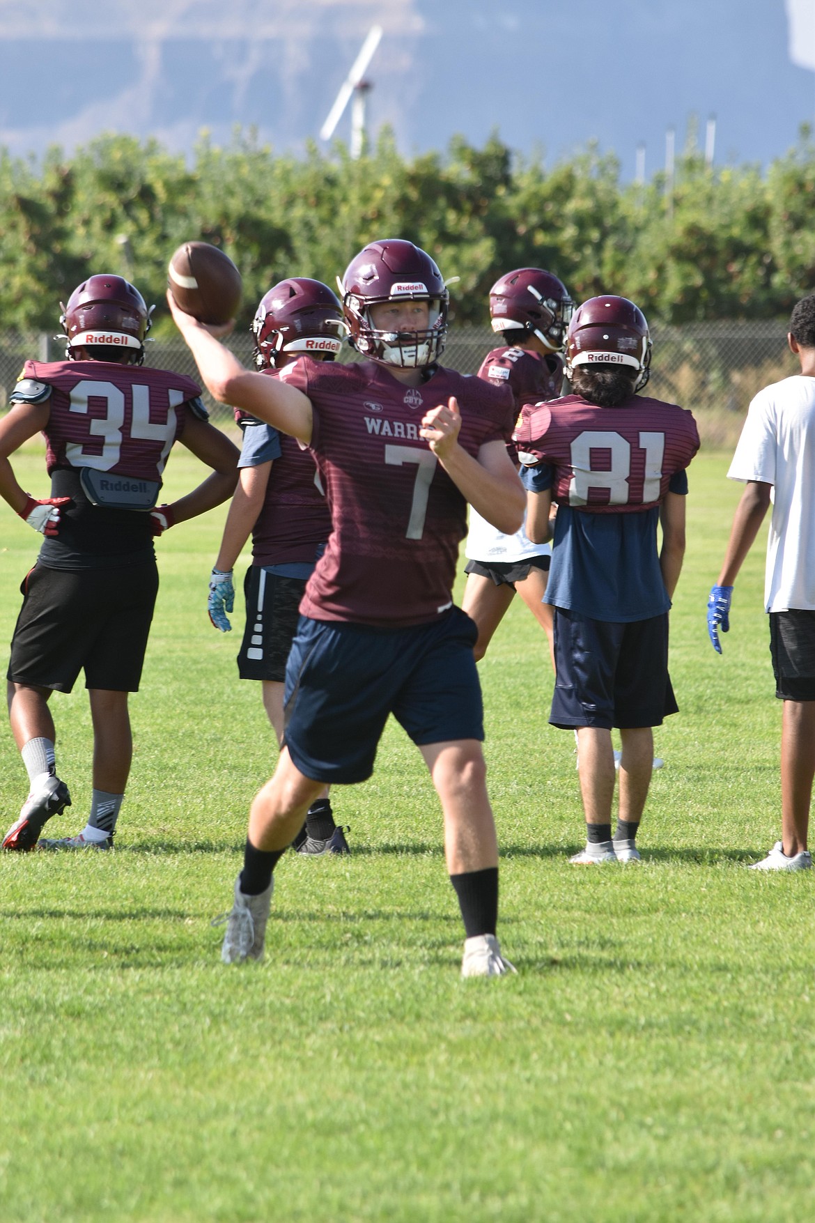 Wahluke junior quarterback and second-year starter Andrew Yorgesen throws the ball during practice.