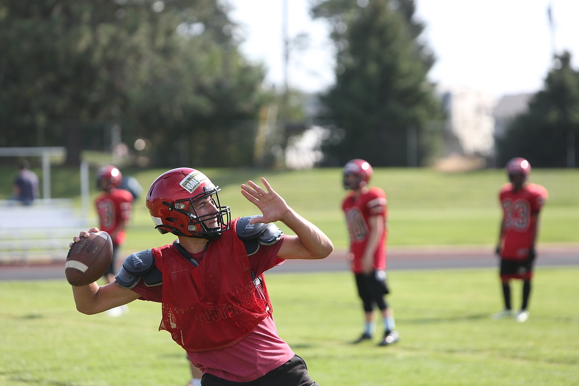 Lind-Ritzville quarterback Chase Galbreath drops back for a pass during practice.