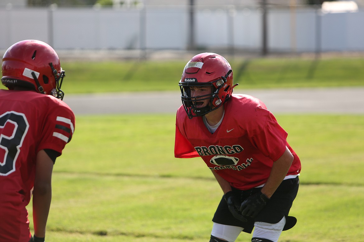 Senior Cooper Miller lines up at defensive back for a receiver’s drill.