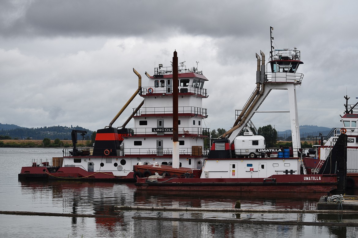 The Shaver Transportation tugboat Lincoln, furthest from camera, tied up at the company’s terminal in Rainier, Oregon. The tug is used to transport cargo along the Snake and Columbia Rivers.