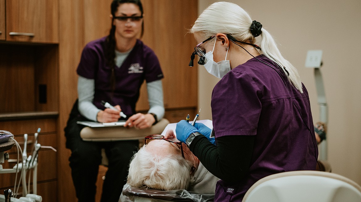 NIC Dental Hygiene student Isabella Morris works on a patient during a low-cost community clinic Sept. 1 at the new clinic in Winton Hall at NIC’s main campus in Coeur d’Alene.
