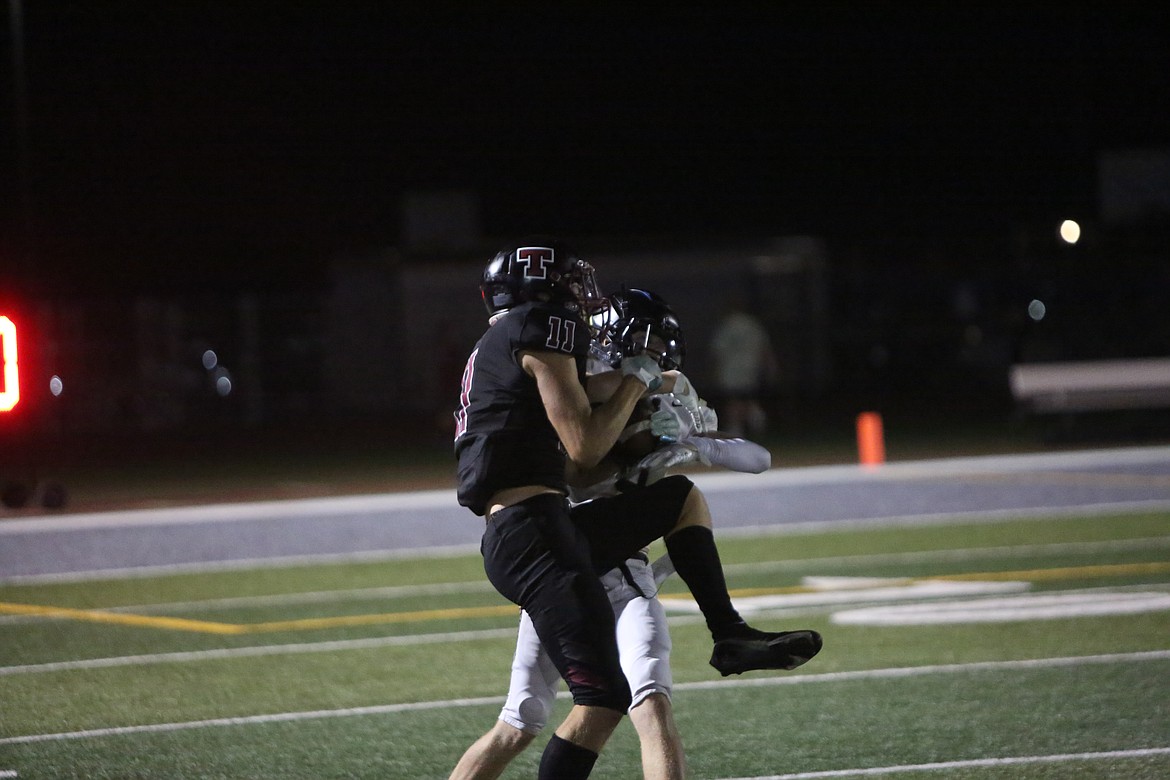 Royal’s Case Christensen breaks up a pass to a Toppenish receiver. Strong plays like this helped carry the Knights through to an opening 1-0 record for the 2022 season.