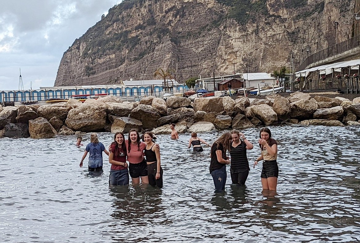 Students on the spring 2022 Coeur d'Alene Kids Travel trip to Italy relish a dip into the Mediterranean Sea.