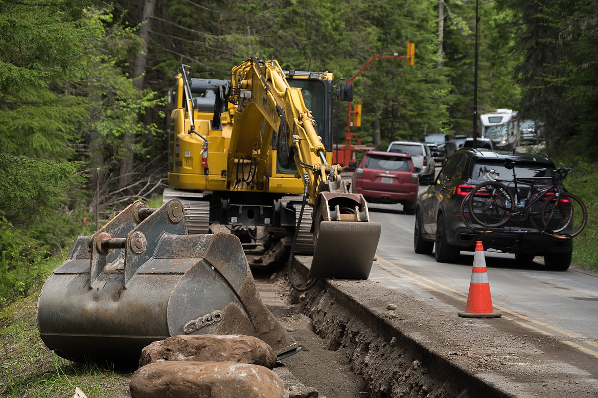 Vehicles are routed past the Lake McDonald utilities project in Glacier National Park in this file photo. (NPS photo)