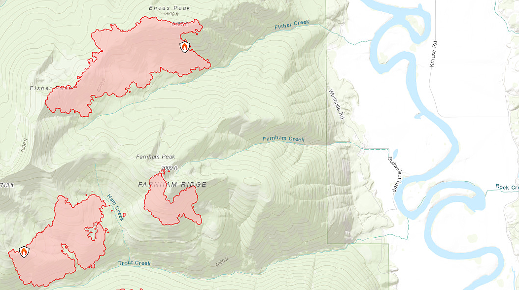 The Trout Creek portion of the Kootenai River Complex fire. There has been a pre-evacuation notification for north of Ball Creek on Westside road in proximity to the fire.