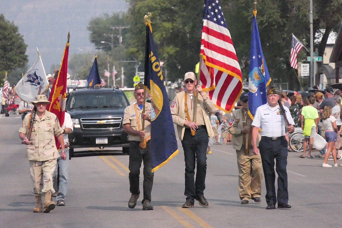 Wild Horse VFW honor guard at the Sanders County Fair Parade. (Chuck Bandel/Valley Press)