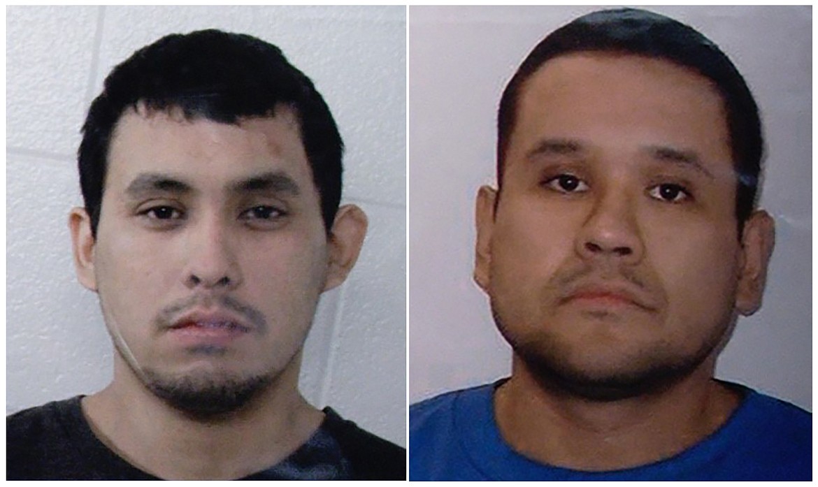This combination of images shown during a press conference at the Royal Canadian Mounted Police "F" Division headquarters in Regina, Saskatchewan, on Sunday, Sept. 4, 2022, shows Damien Sanderson, left, and Myles Sanderson. Authorities identified the pair, who are presently at large, as suspects in a series of stabbings in two communities in the Canadian province of Saskatchewan that left multiple people dead and others wounded. (Royal Canadian Mounted Police via AP)