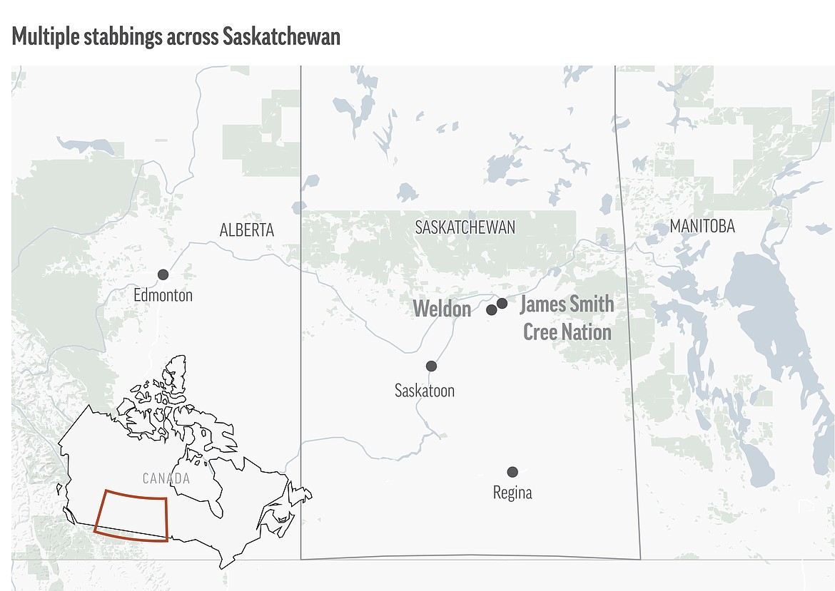 Canadian police say multiple people are dead in 13 locations at two communities in Saskatchewan.